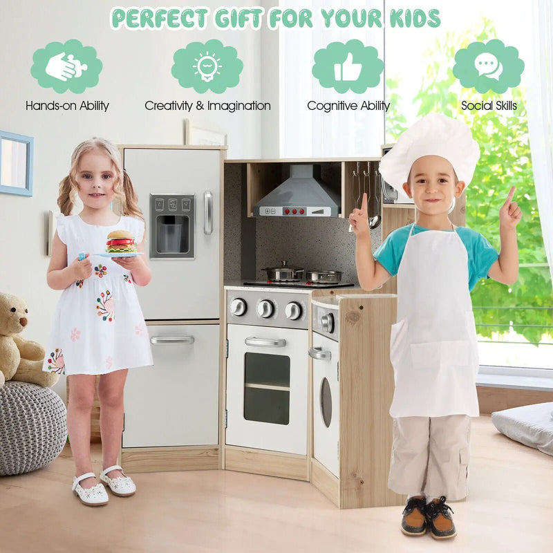 Kids Corner Wooden Kitchen Playset with Cookware Accessories by DirectDeals