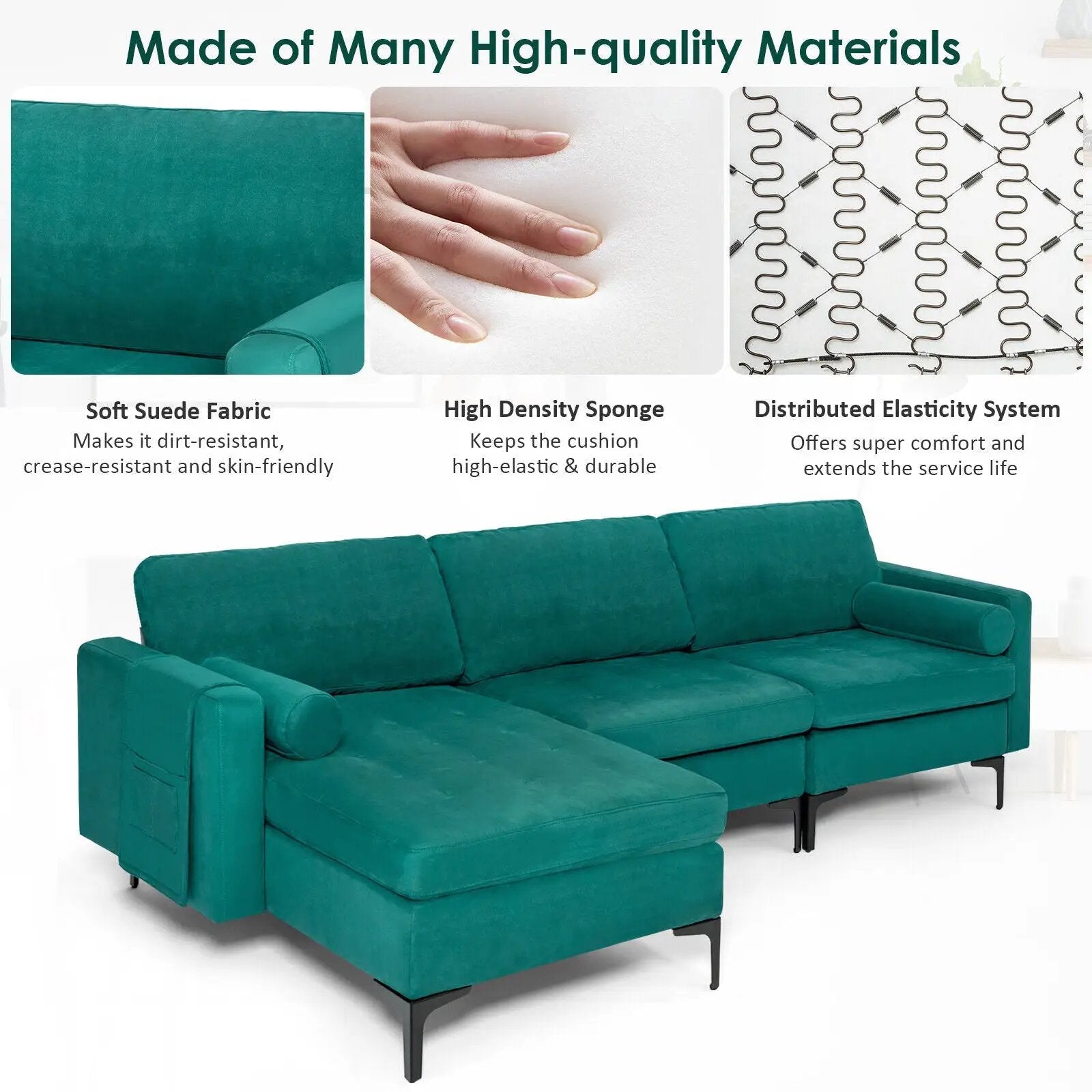 3-Seat L-Shaped Sectional Sofa with USB Ports & Storage by DirectDeals