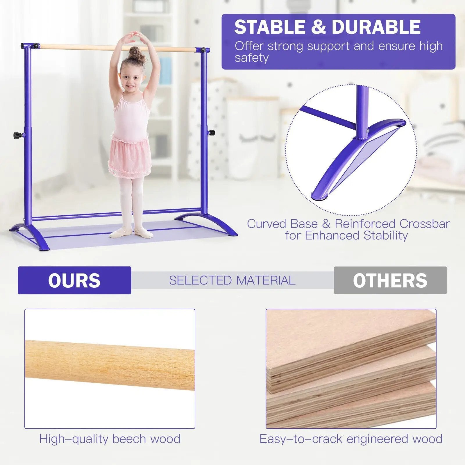 51 Inch Ballet Barre Bar with 4-Position Adjustable Height by DirectDeals