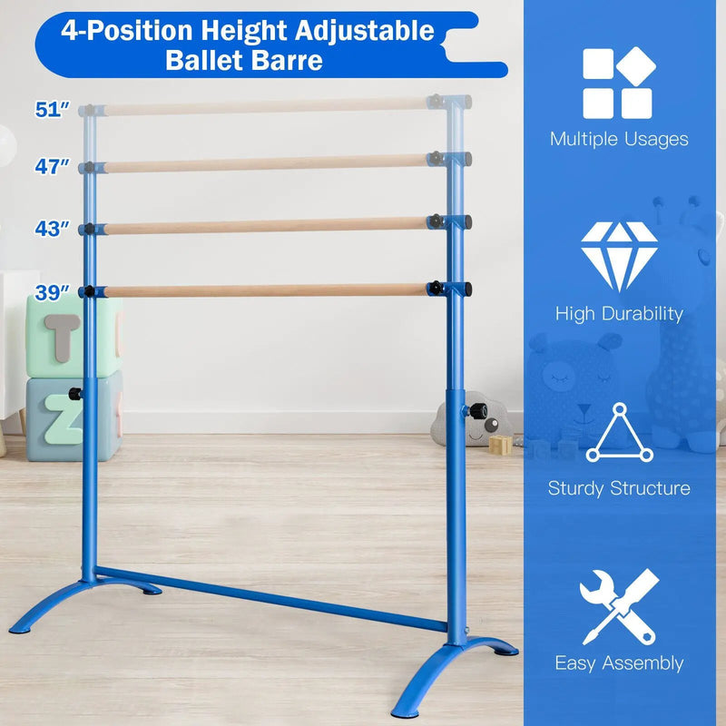 51 Inch Ballet Barre Bar with 4-Position Adjustable Height by DirectDeals