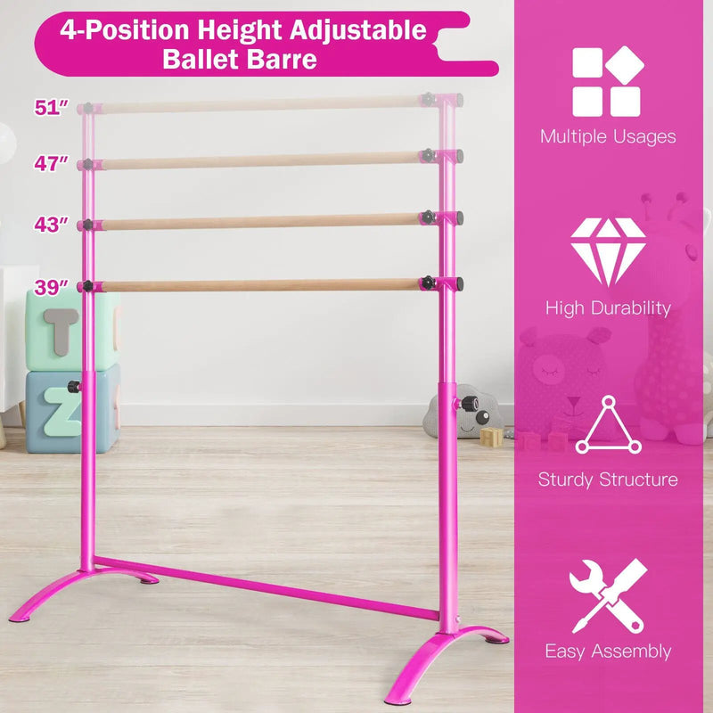 51 Inch Ballet Barre Bar with 4-Position Adjustable Height by DirectDeals