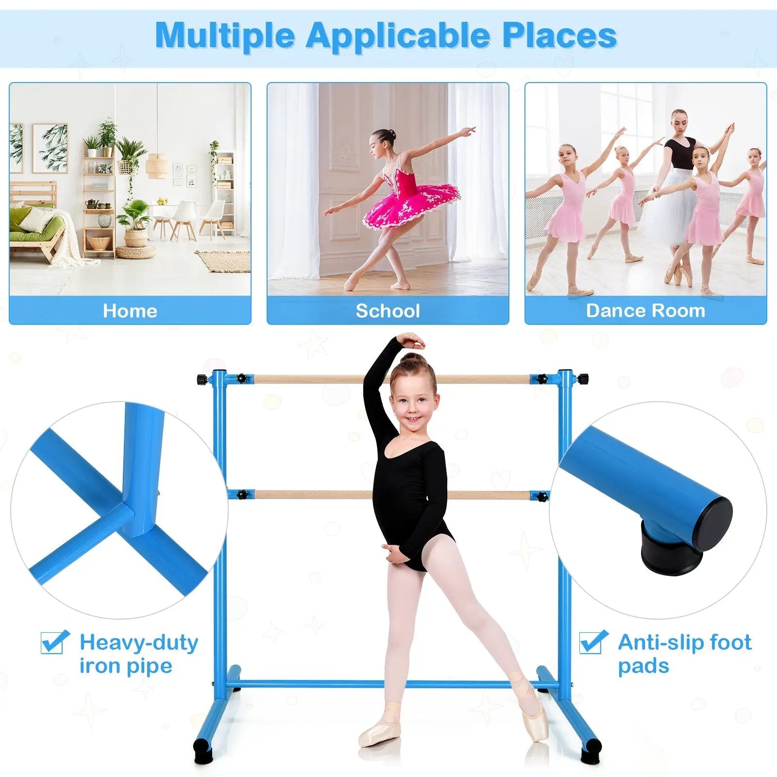 47 Inch Double Ballet Barre with Anti-Slip Footpads by DirectDeals