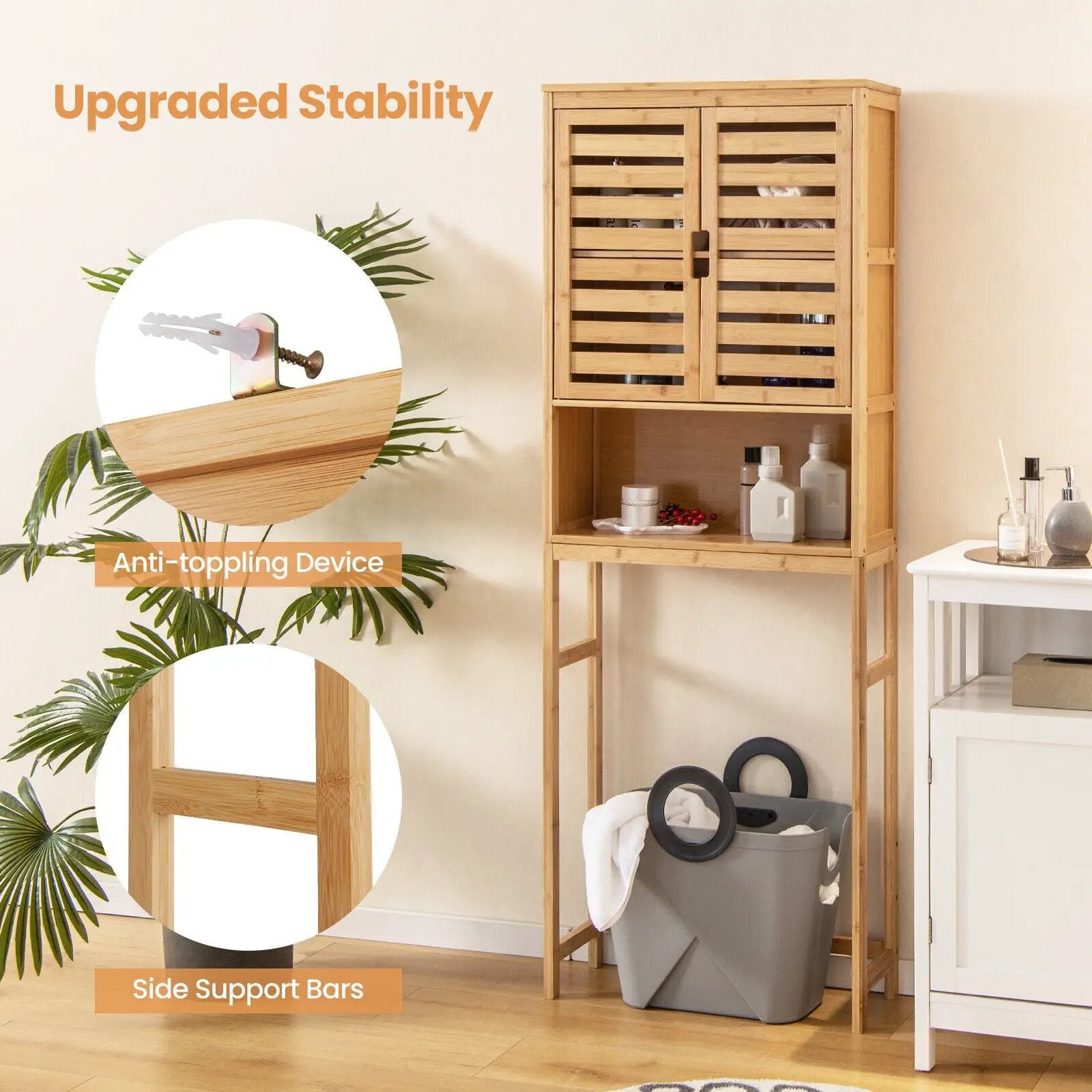 Bamboo Over The Toilet Storage Cabinet Bathroom with Adjustable Shelf-Natural by DirectDeals
