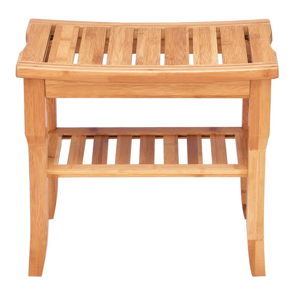 Bathroom Bamboo Shower Chair Bench with Storage Shelf by DirectDeals