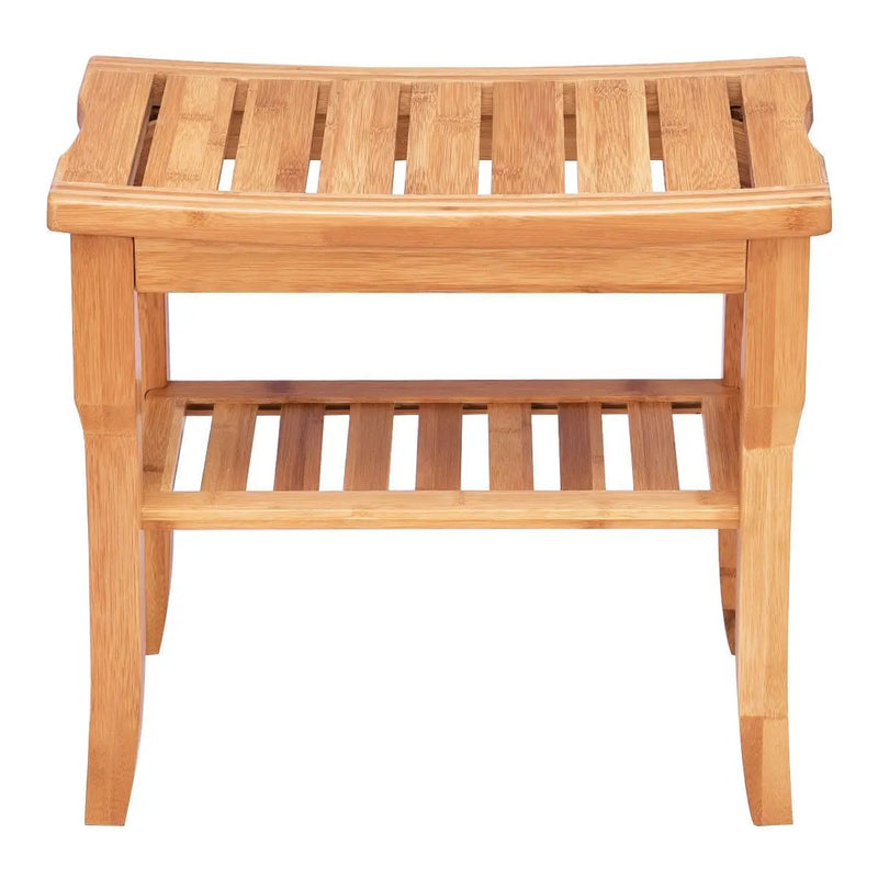 Bathroom Bamboo Shower Chair Bench with Storage Shelf by DirectDeals