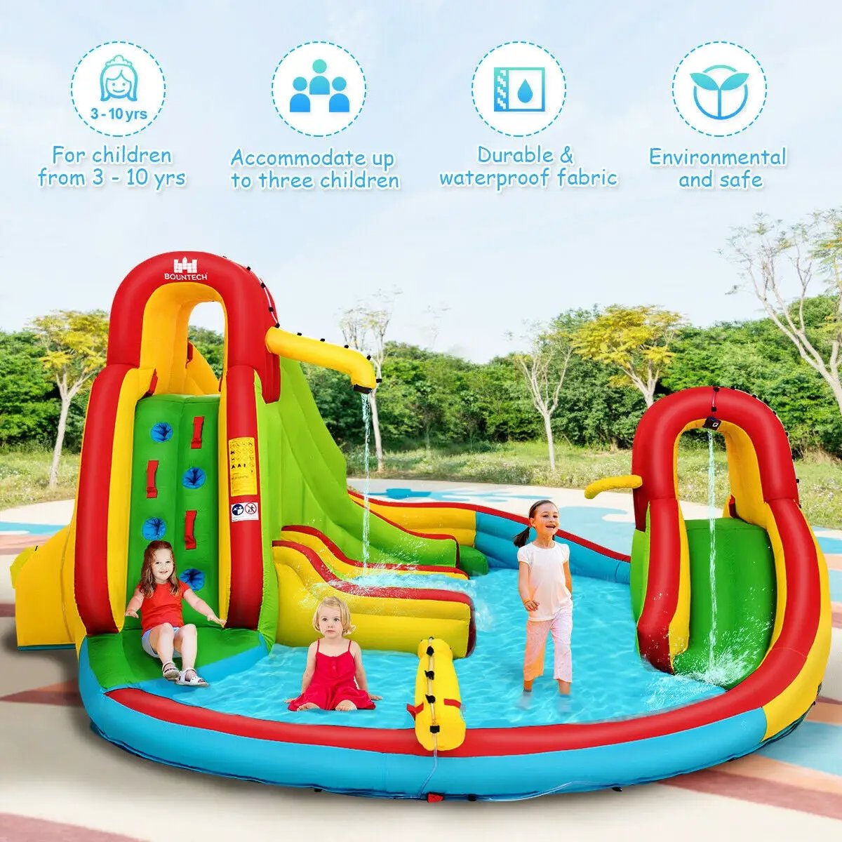 Kid's Inflatable Water Slide Bounce House with Climbing Wall and Pool Without Blower by DirectDeals