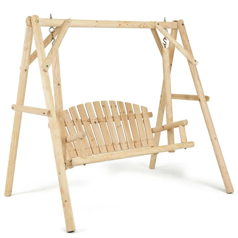 Outdoor Wooden Porch Bench Swing Chair with Rustic Curved Back by DirectDeals