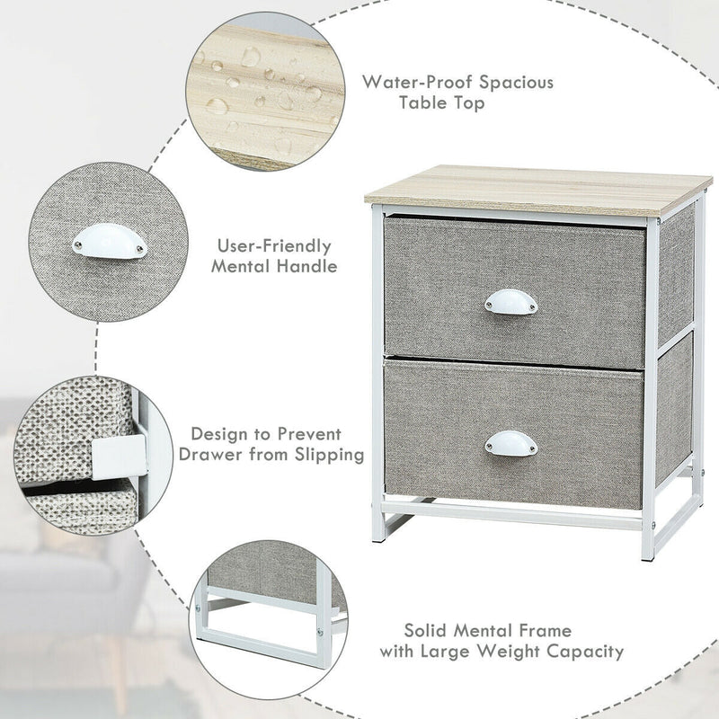 Metal Frame Nightstand Side Table Storage with 2 Drawers-Gray by DirectDeals