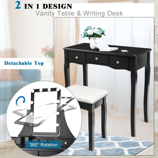 10 Dimmable Light Bulbs Vanity Dressing Table with 2 Dividers and Cushioned Stool, photo 2 of 10