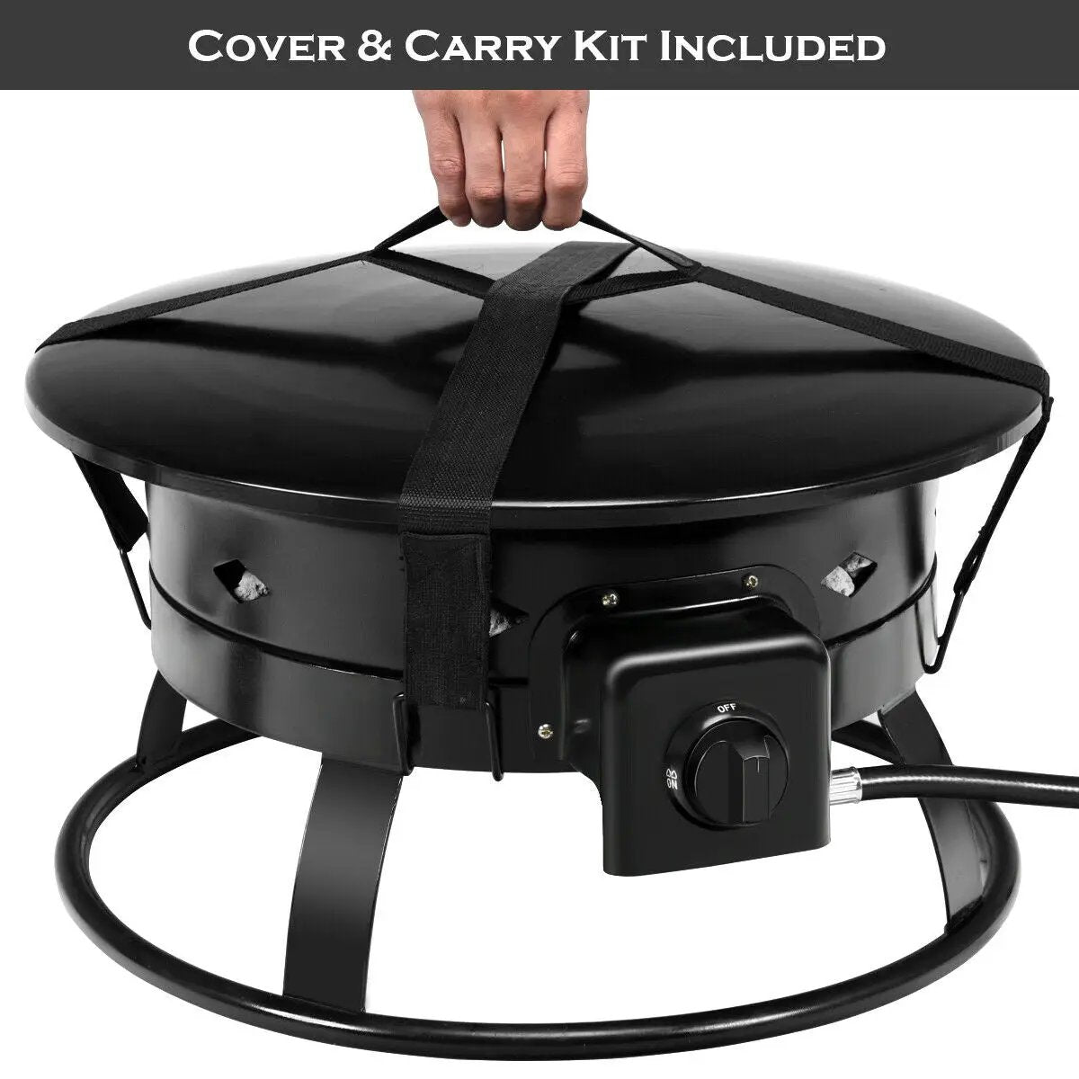 58 000BTU Firebowl Outdoor Portable Propane Gas Fire Pit with Cover and Carry Kit by DirectDeals