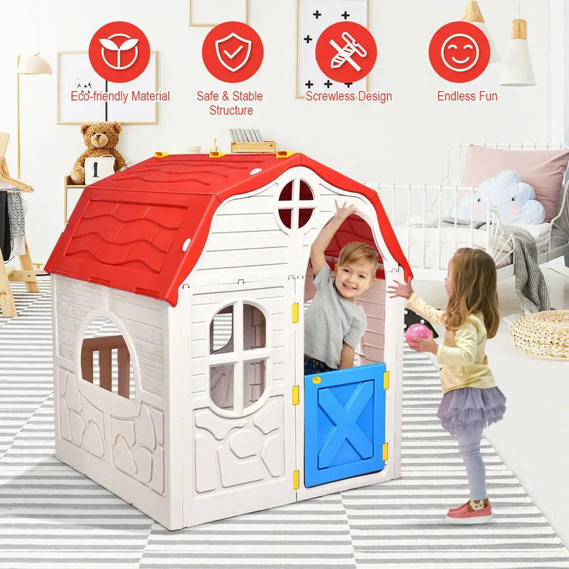 Kids Cottage Playhouse Foldable Plastic Indoor Outdoor Toy by DirectDeals