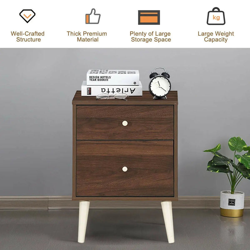 2-Drawer Nightstand Beside End Side Table with Rubber Legs by DirectDeals