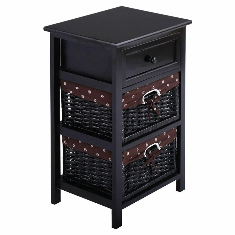3 Tier Set of 2 Wood Nightstand with 1 and 2 Drawer by DirectDeals