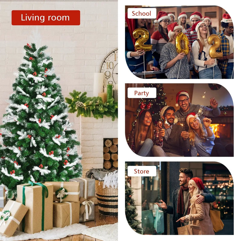Unlit Snowy Hinged Christmas Tree with Mixed Tips and Red Berries by DirectDeals