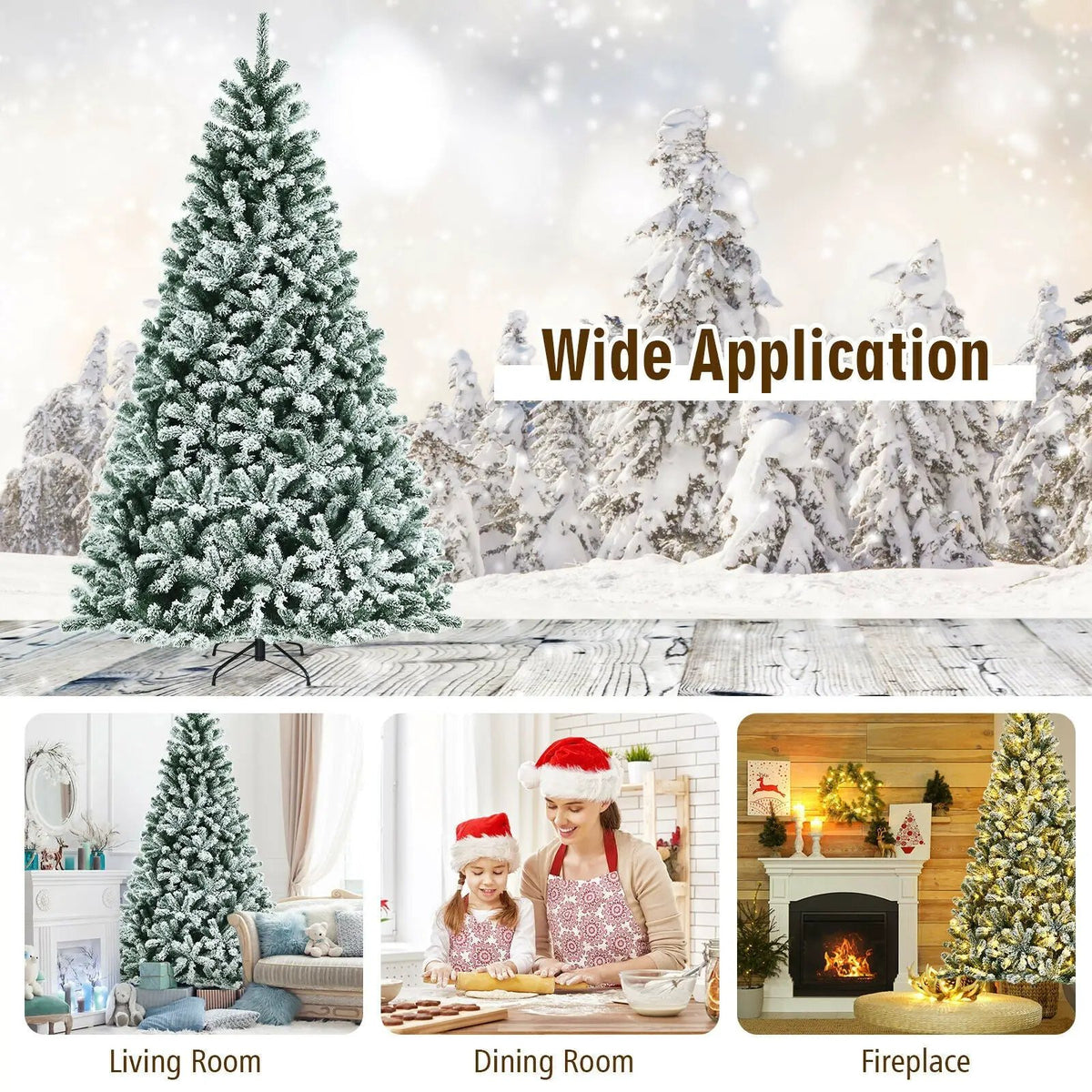 6 Feet Pre-lit Snow Flocked Hinged Christmas Tree with 928 Tips and Metal Stand by DirectDeals