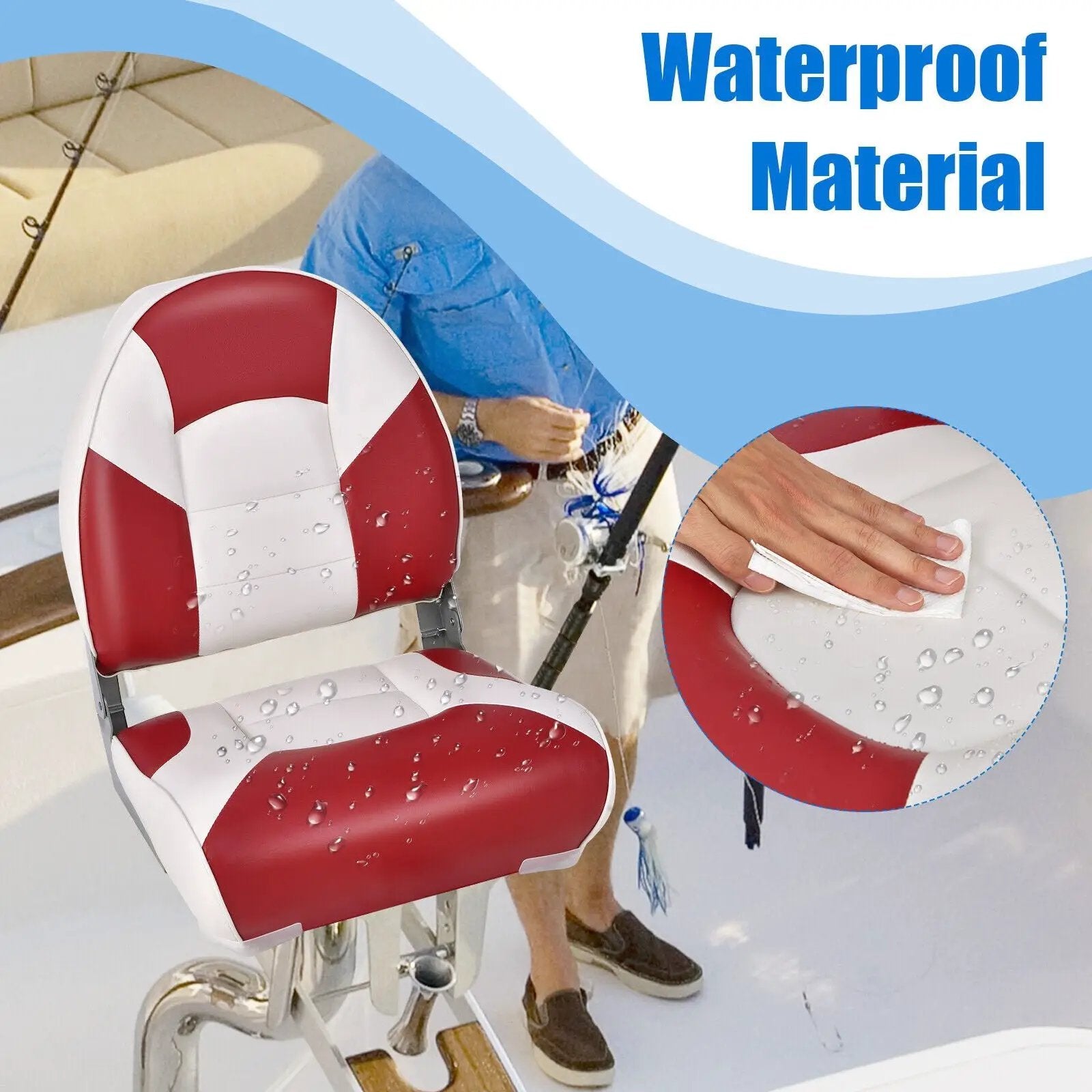 Low Back Boat Seat Folding Fishing chair with Thickened High-density Sponge Padding-Red by DirectDeals