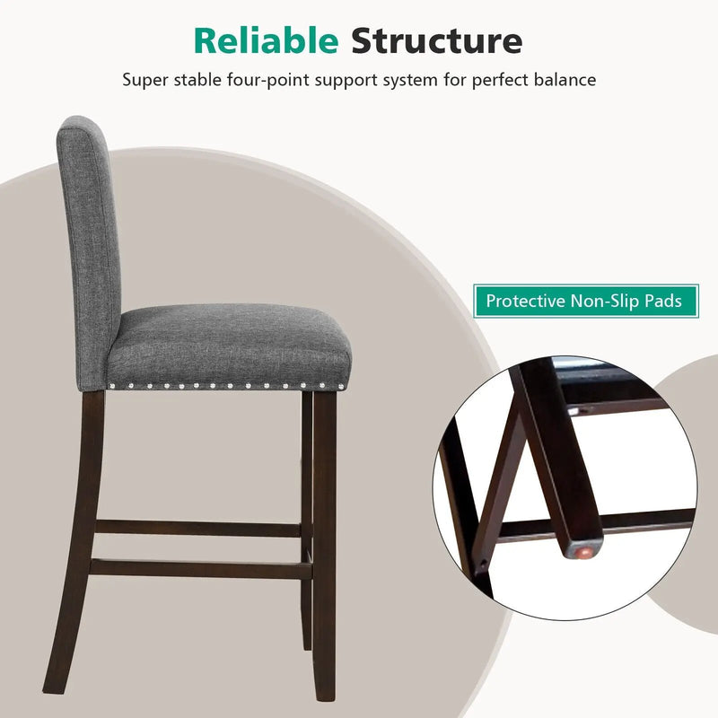 Set of 2 Linen Fabric Bar Stools with Back for Kitchen Island by DirectDeals