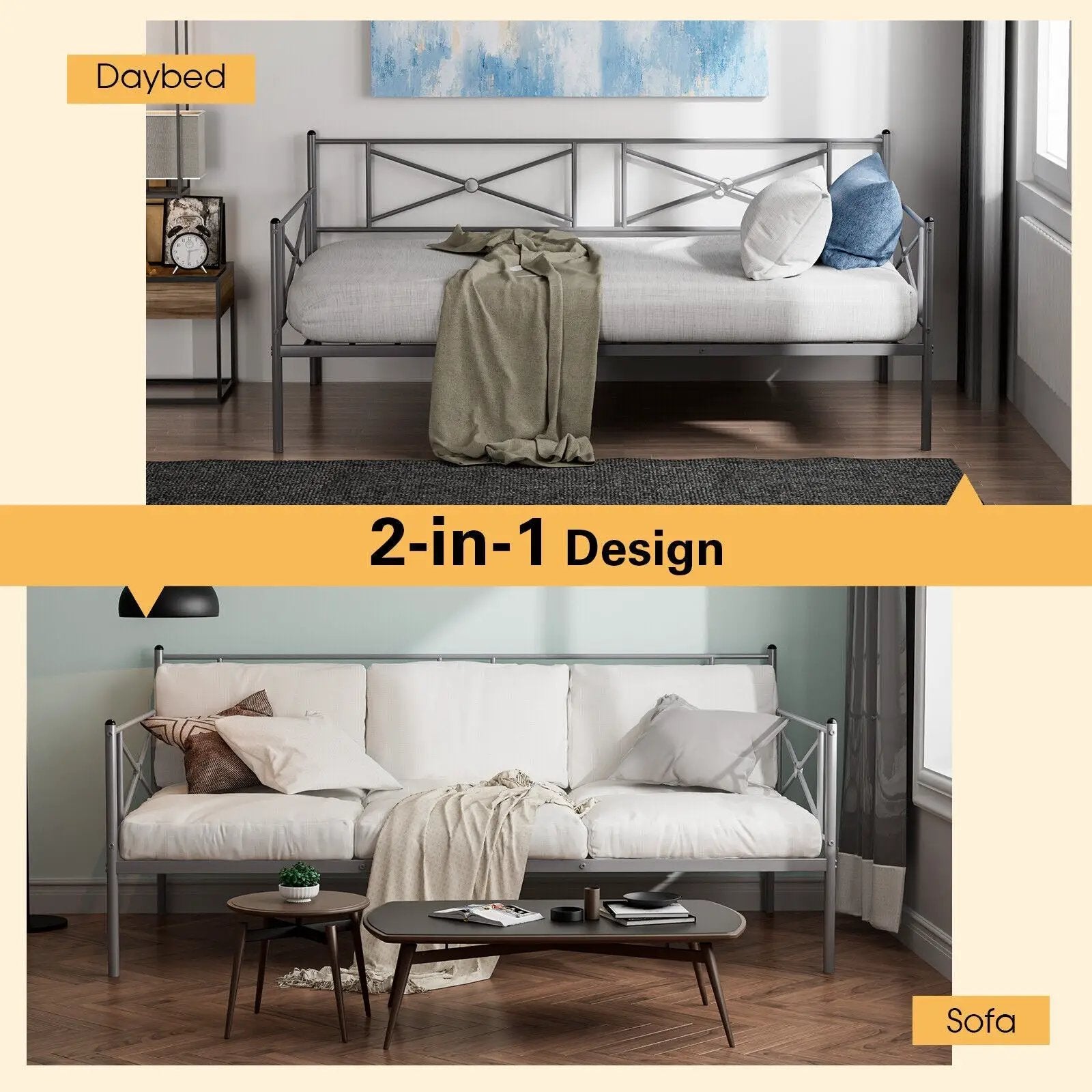 Metal Daybed Twin Bed Frame Stable Steel Slats Sofa Bed by DirectDeals