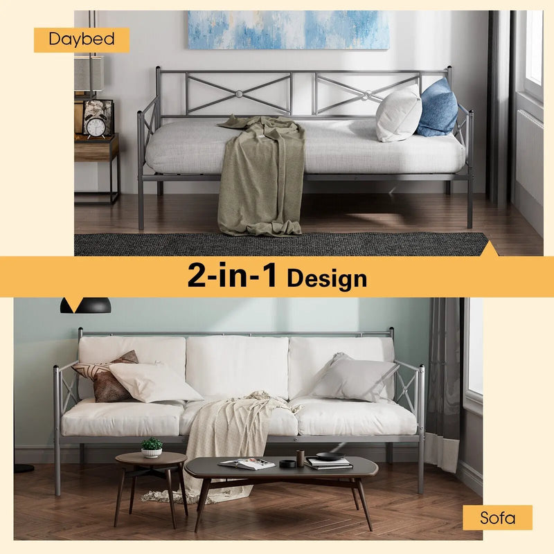 Metal Daybed Twin Bed Frame Stable Steel Slats Sofa Bed by DirectDeals