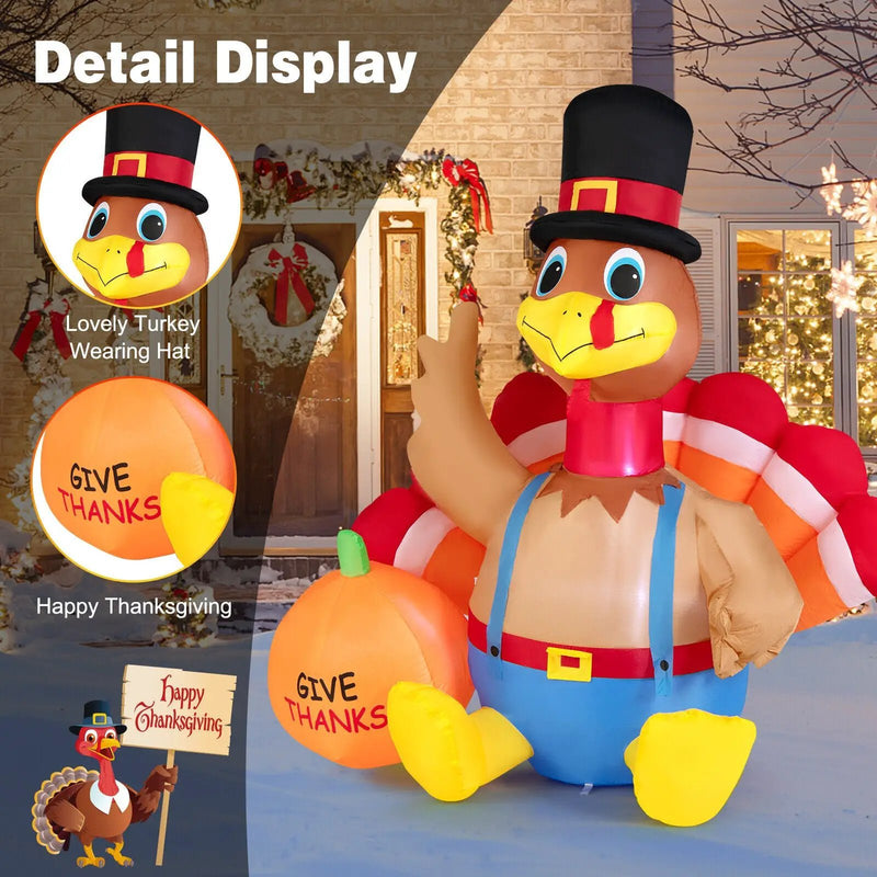 6 Feet Thanksgiving Inflatable Turkey with Pumpkin Fall Harvest Decor with Lights by DirectDeals