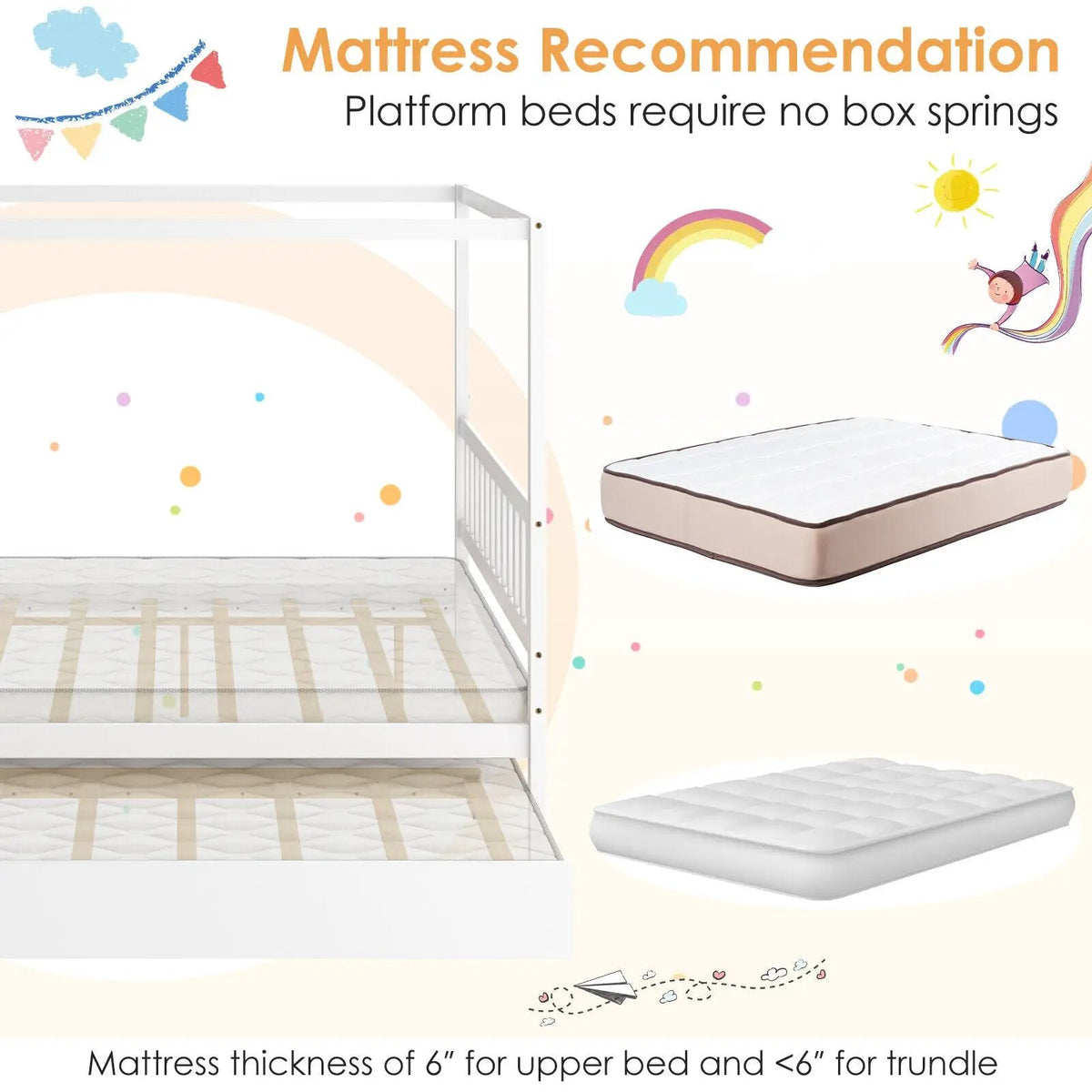 Full Size Canopy Bed with Trundle Wooden Platform Bed Frame Headboard by DirectDeals