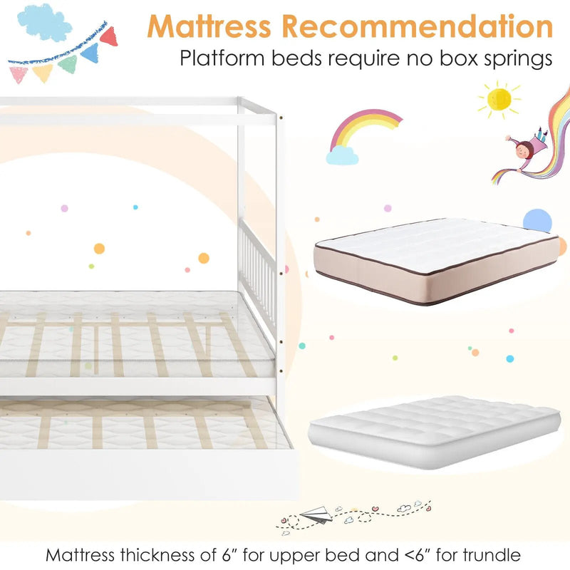 Full Size Canopy Bed with Trundle Wooden Platform Bed Frame Headboard by DirectDeals