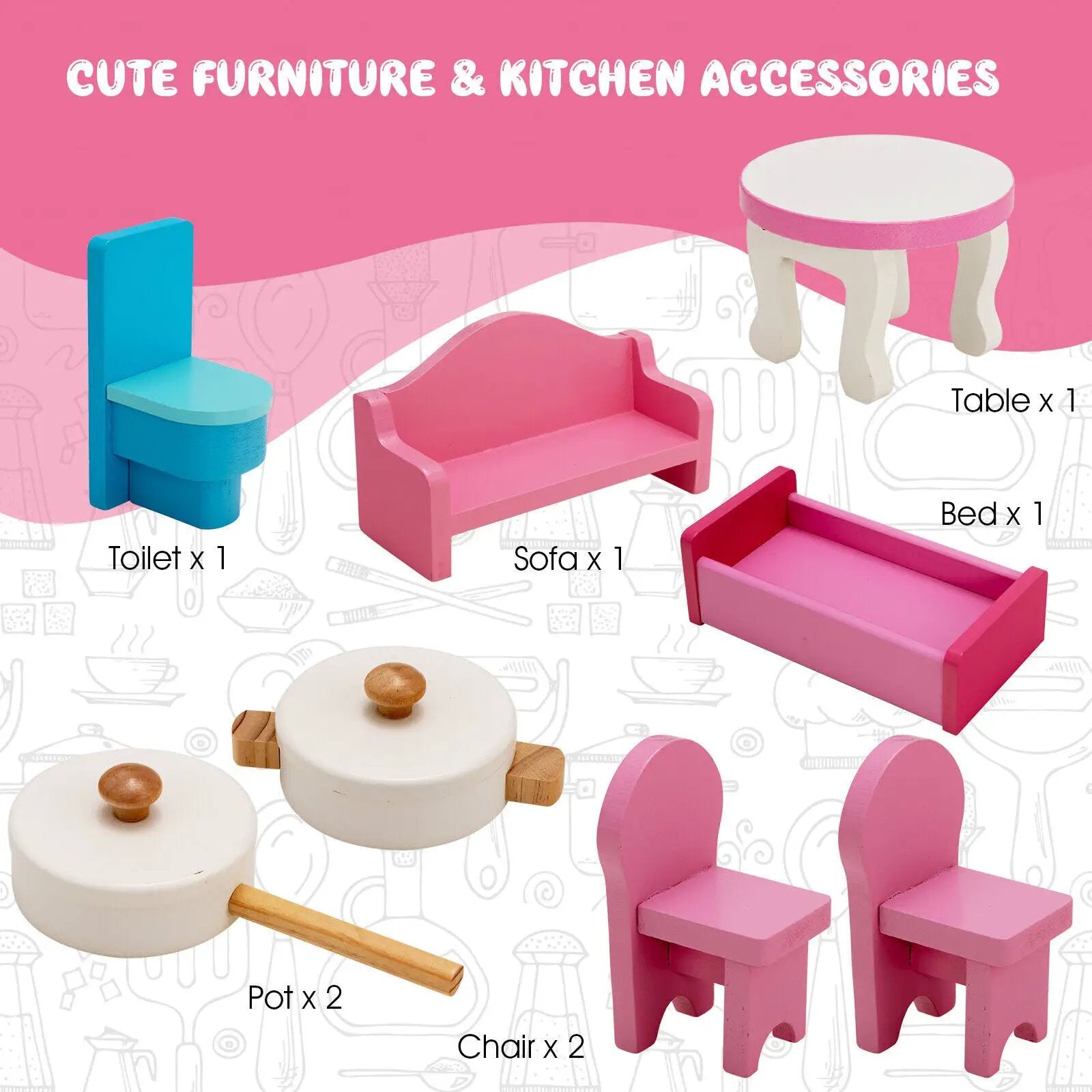 2-In-1 Double Sided Kids Kitchen Playset and Dollhouse with Furniture by DirectDeals