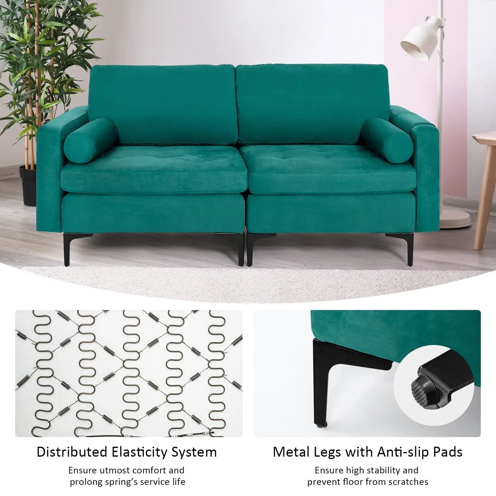 Modular 1/2/3/4-Seat L-Shaped Sectional Sofa Couch with Socket USB Port-2-Seat by DirectDeals