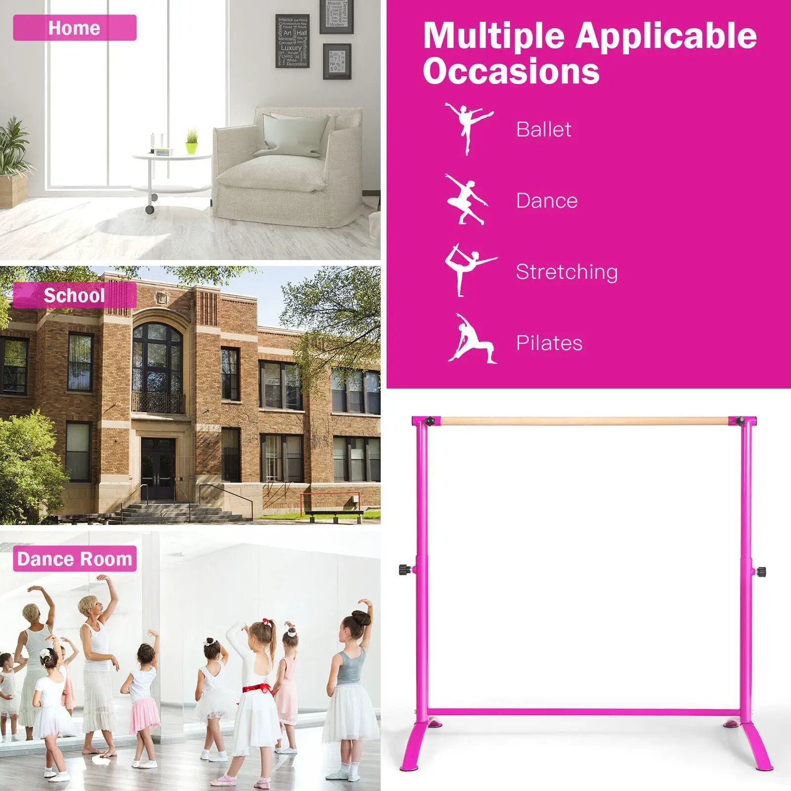 51 Inch Ballet Barre Bar with 4-Position Adjustable Height by DirectDeals