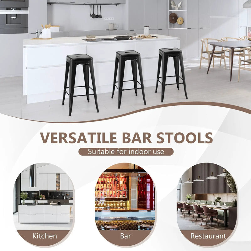 30 Inch Bar Stools Set of 4 with Square Seat and Handling Hole by DirectDeals