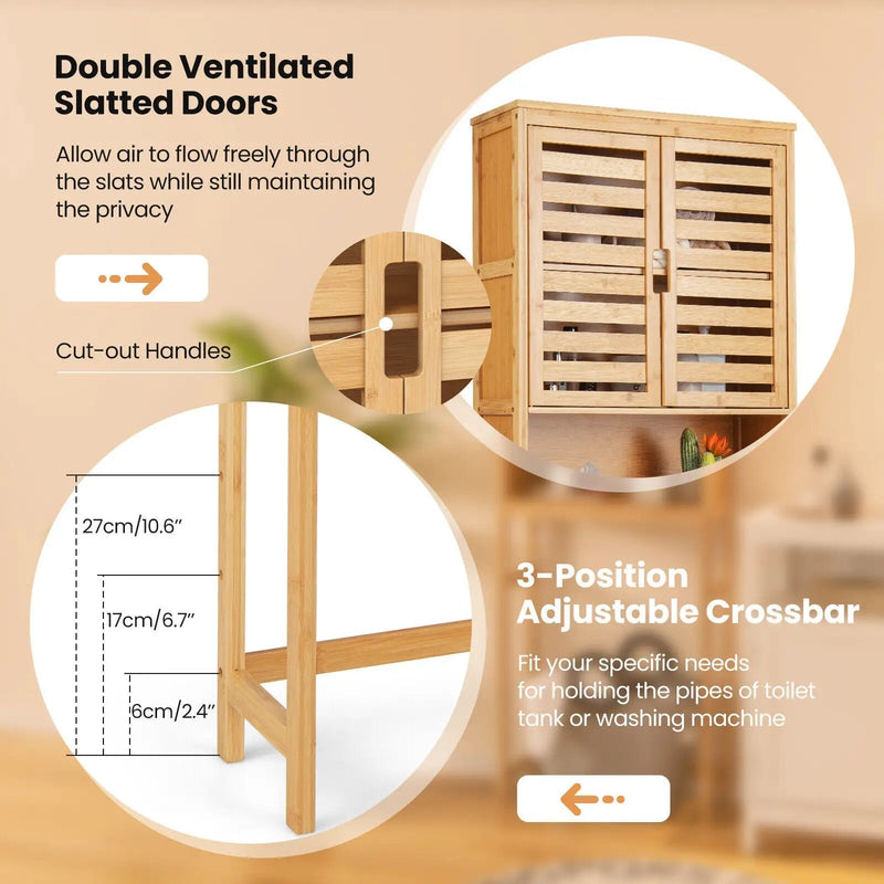 Bamboo Over The Toilet Storage Cabinet Bathroom with Adjustable Shelf-Natural by DirectDeals