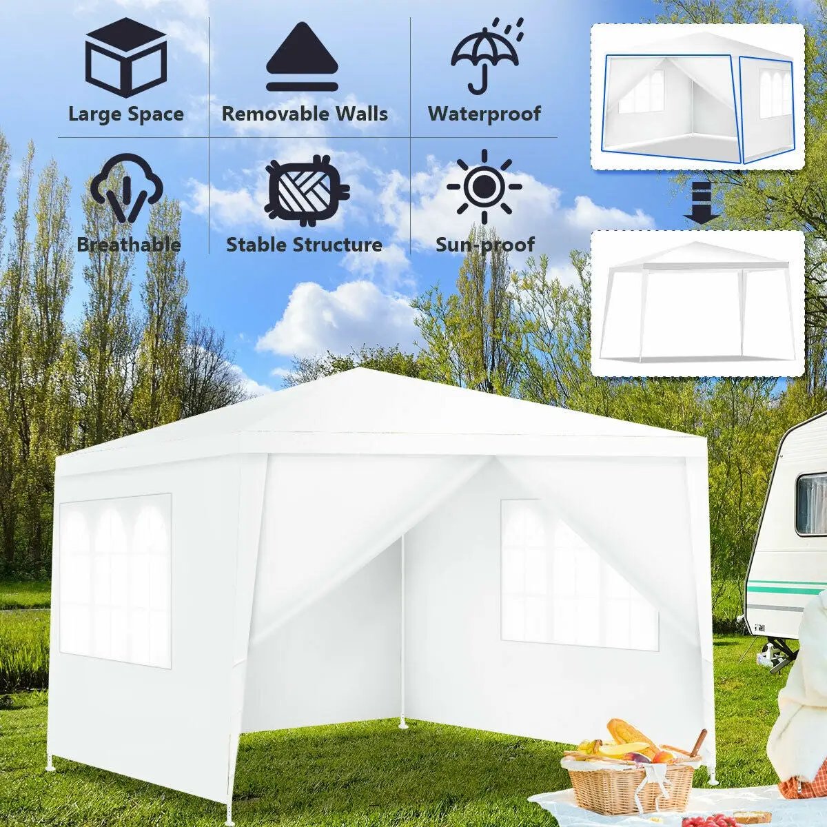 10 x 10 Feet Outdoor Side Walls Canopy Tent with 4 Removable Sidewalls by DirectDeals