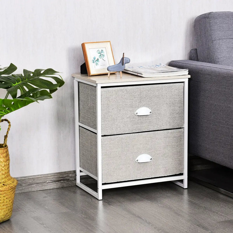Metal Frame Nightstand Side Table Storage with 2 Drawers-Gray by DirectDeals