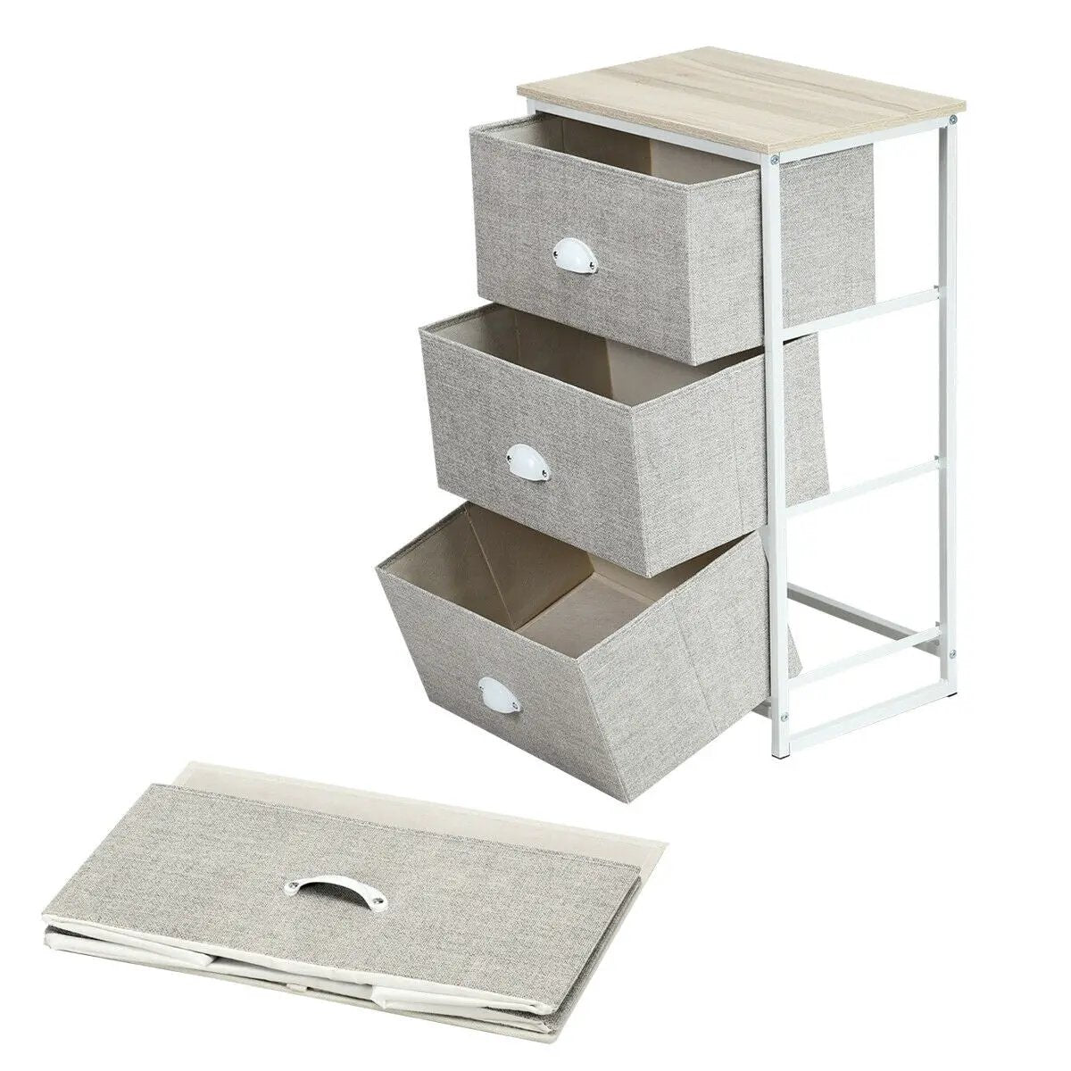Nightstand Side Table Storage Tower Dresser Chest with 3 Drawers by DirectDeals