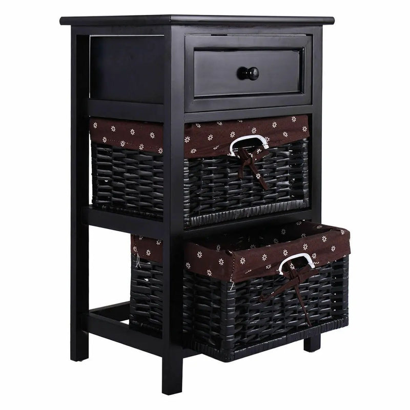3 Tier Set of 2 Wood Nightstand with 1 and 2 Drawer by DirectDeals