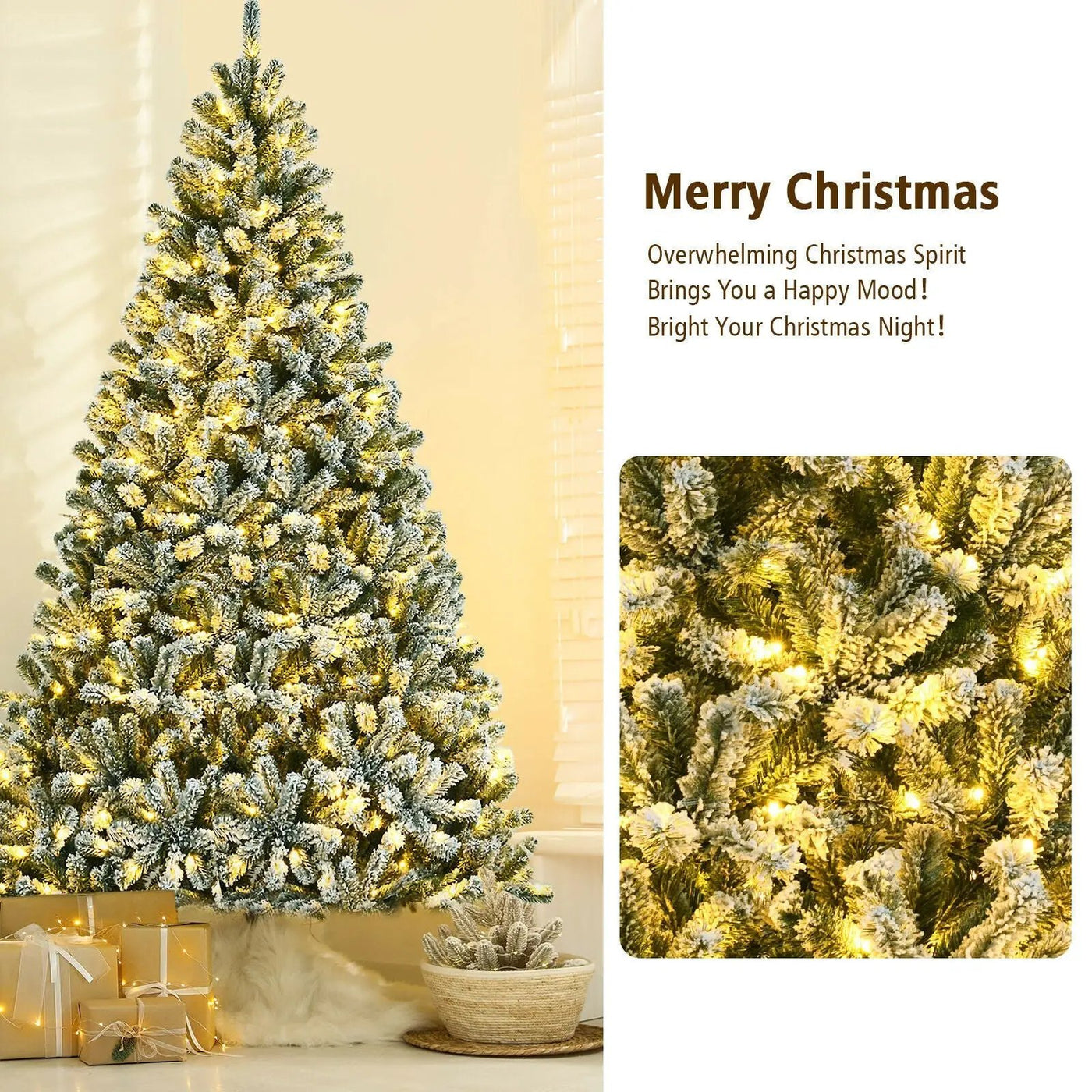6 Feet Pre-lit Snow Flocked Hinged Christmas Tree with 928 Tips and Metal Stand by DirectDeals