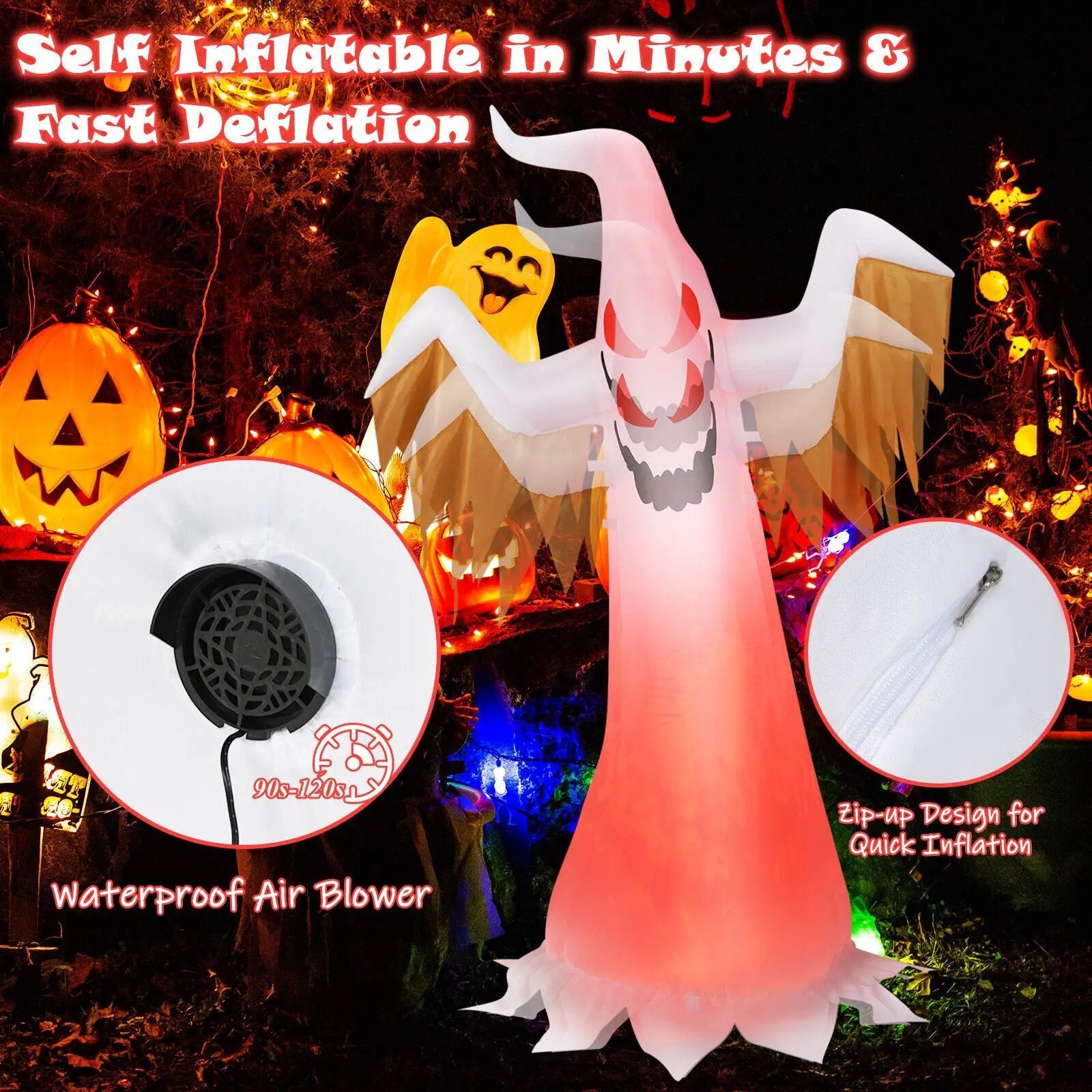 6 Feet Halloween Inflatable Ghost Quick Blow up Halloween D√©cor with LED Lights by DirectDeals
