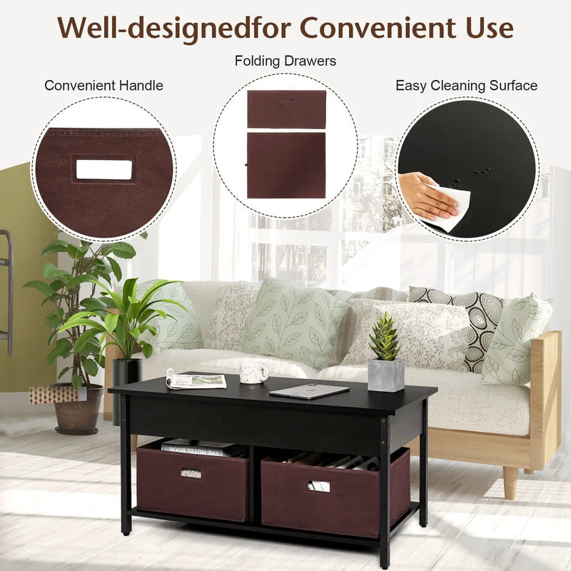 Lift Top Coffee Table Central Table with Drawers and Hidden Compartment for Living Room by DirectDeals