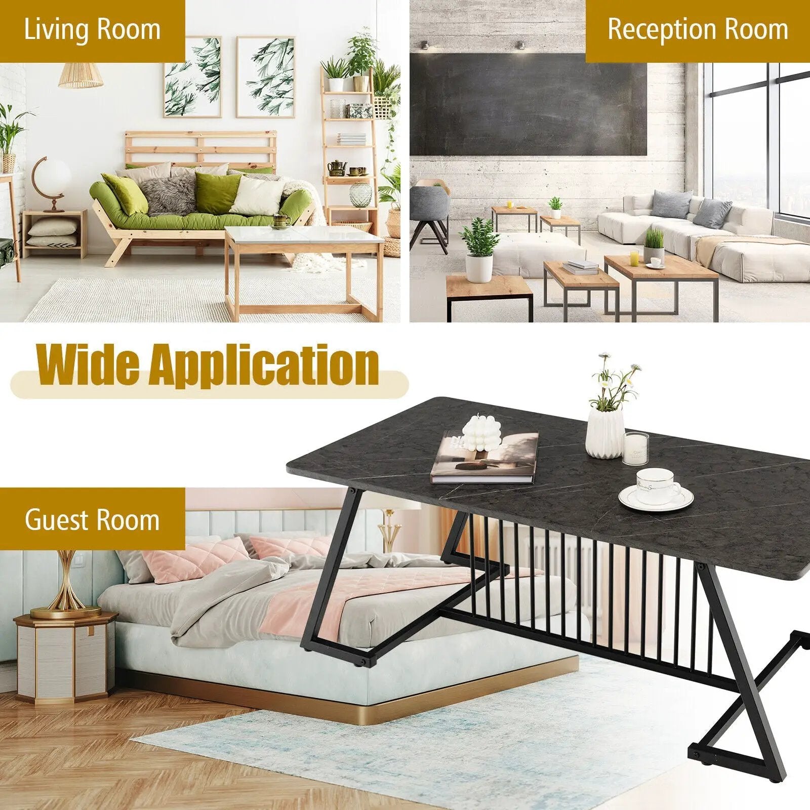 48 Inch Modern Style Coffee Table with Spacious Tabletop for Living Room-Black by DirectDeals
