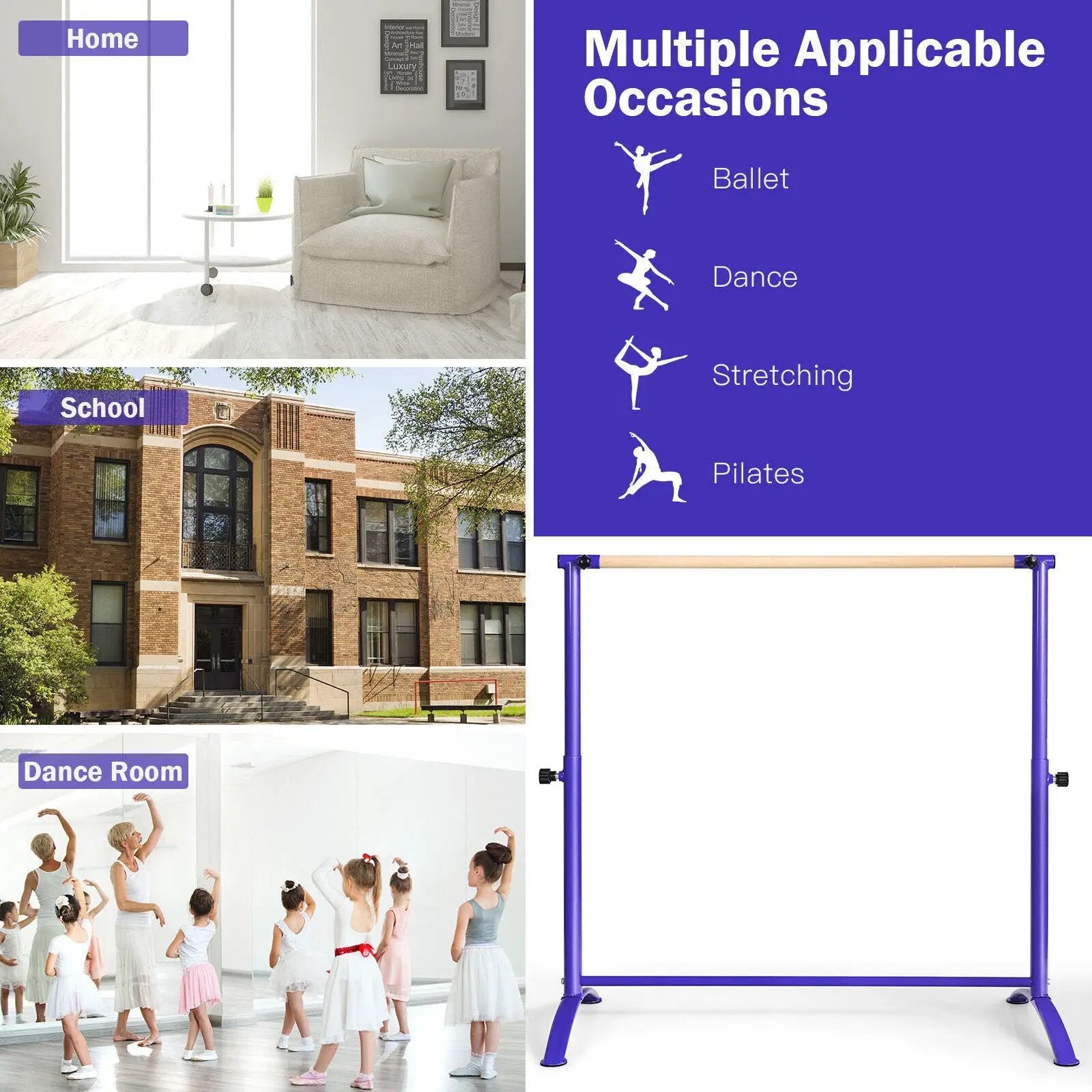 51 Inch Ballet Barre Bar with 4-Position Adjustable Height by DirectDeals