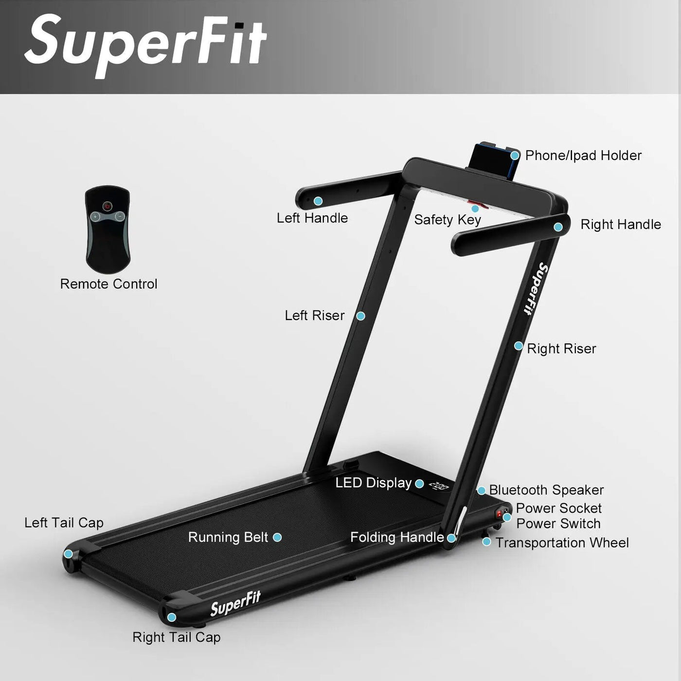 2.25HP 2 in 1 Folding Treadmill with APP Speaker Remote Control by DirectDeals