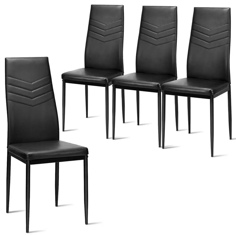 Set of 4 High Back Dining Chairs with PVC Leather and Non-Slip Feet Pads by DirectDeals
