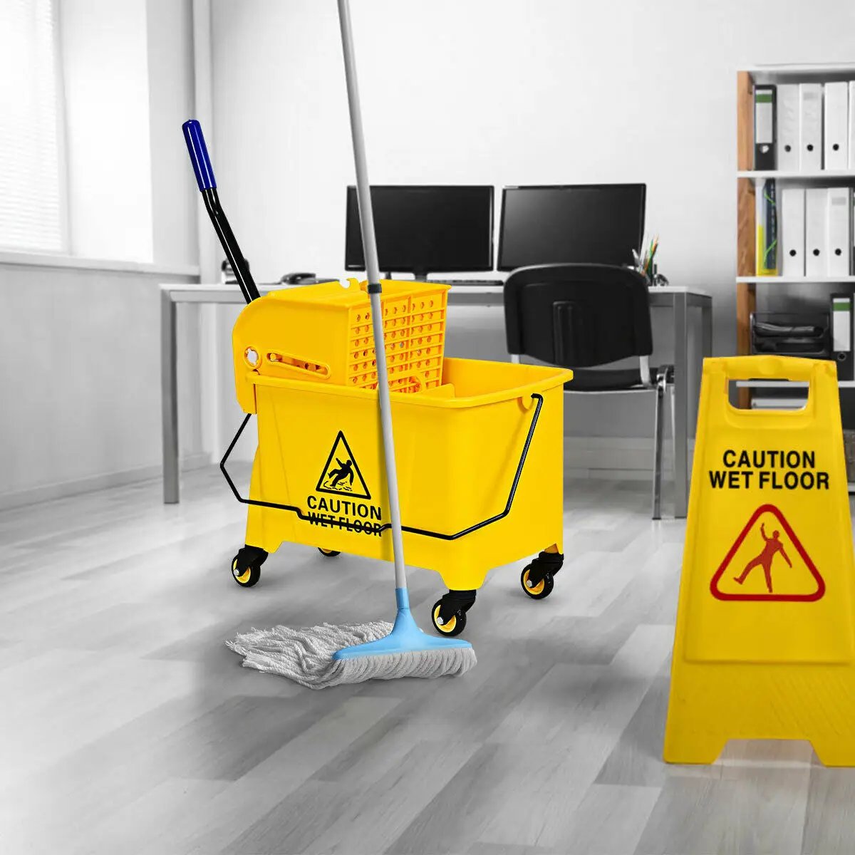 21 Quart Mop Bucket Side Press Wringer on Wheels With Panel by DirectDeals