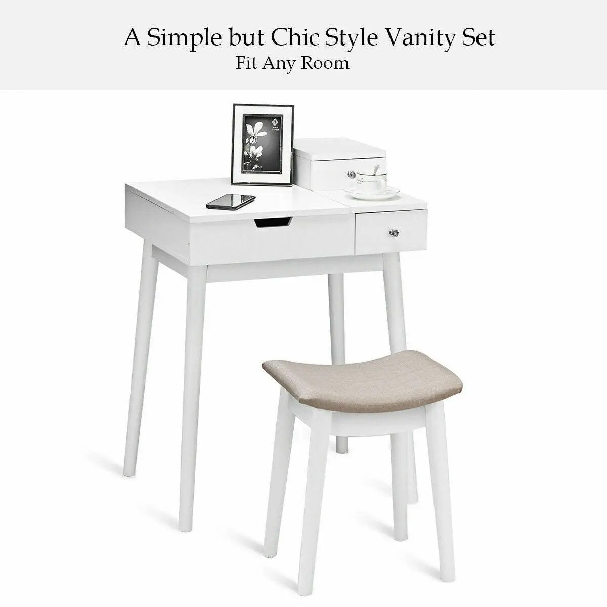 Vanity Dressing Table Set Flip Mirror Desk Furniture Stool by DirectDeals