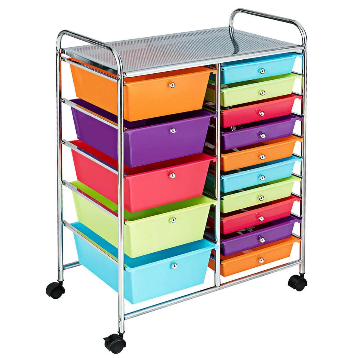 15-Drawer Utility Rolling Cart with Drawers Multi-Use Storage-Icecream Multicolor by DirectDeals