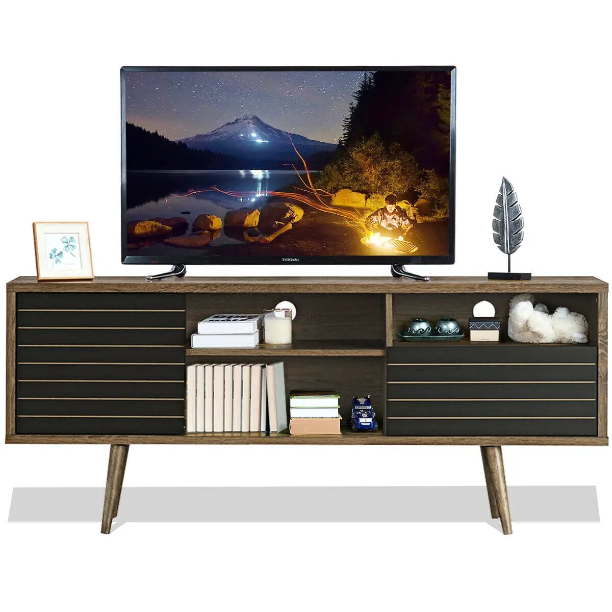 Mid-Century Modern TV Stand for TVs up to 65 Inch with Storage Shelves by DirectDeals