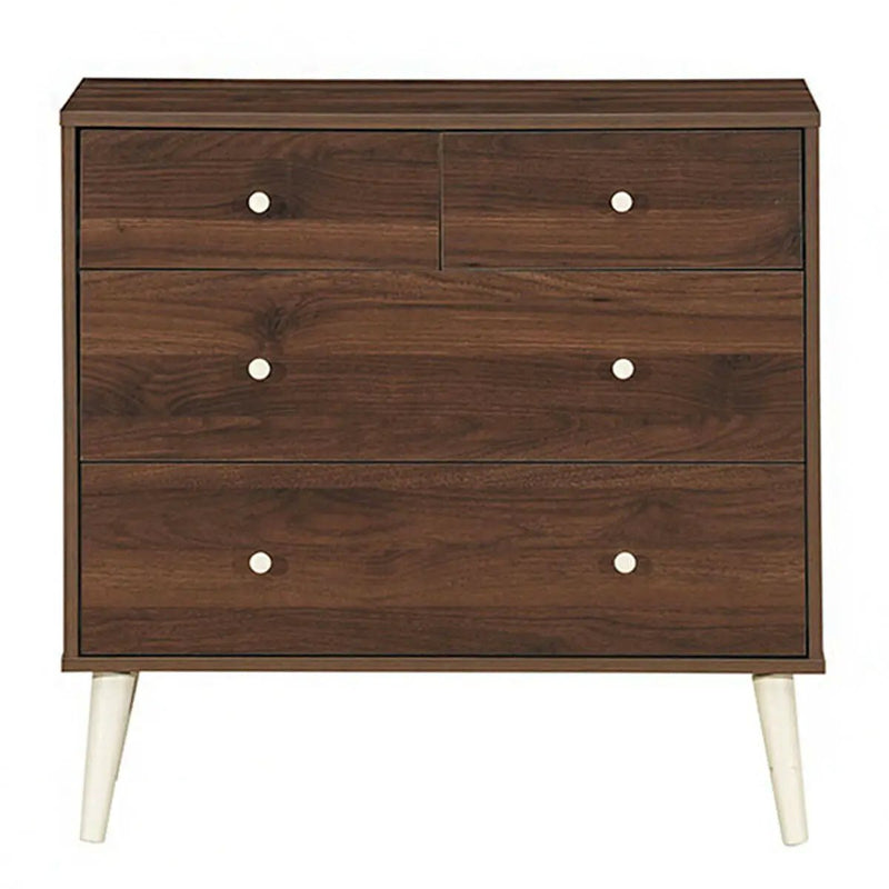 4-Drawer Dresser Cabinet Storage Organizer Rubber Leg with Rail-Brown by DirectDeals