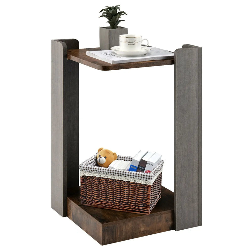 2-Tier Square End Table with Open Storage Shelf for Small Space-Coffee by DirectDeals