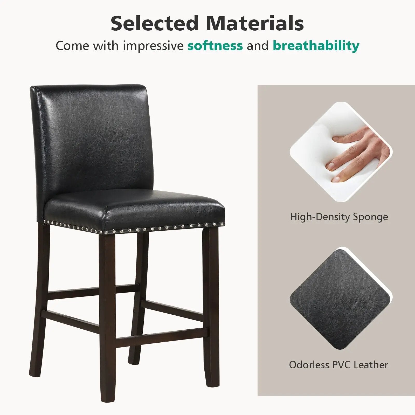 Set of 2 Linen Fabric Bar Stools with Back for Kitchen Island by DirectDeals