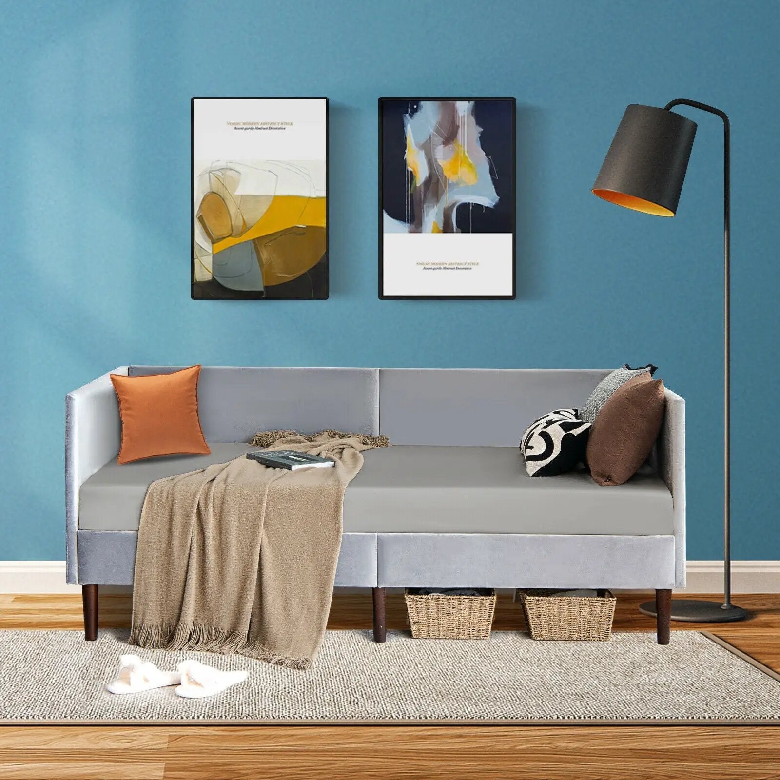 Twin Size Daybed Frame with Sturdy Wooden Slat Support-Gray by DirectDeals